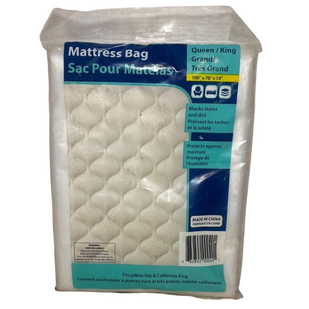 Queen King Mattress Bag 100"x78"x14" Blocks Stains & Protects Against Moisture